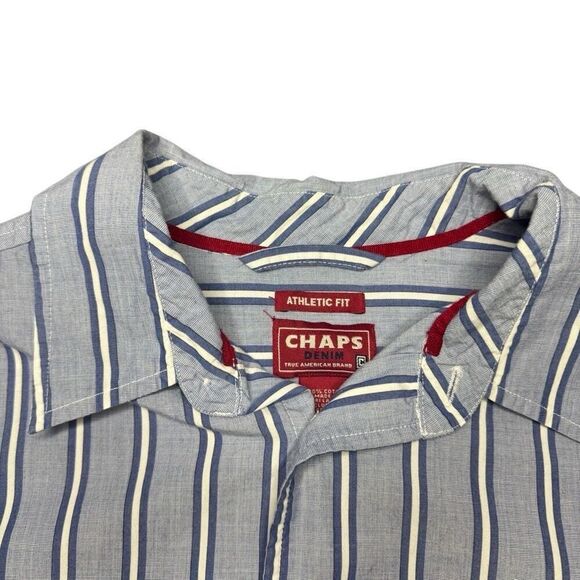 Vintage Chaps Denim Athletic Fit Mens XL Button Up Striped Shirt Light Blue - Picture 3 of 8
